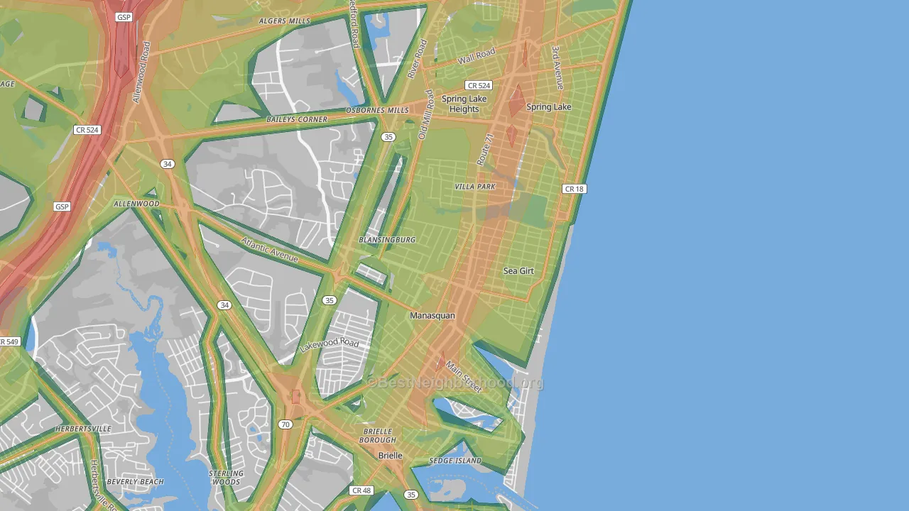 Sea Girt, NJ Map of Noise Levels in Sea Girt