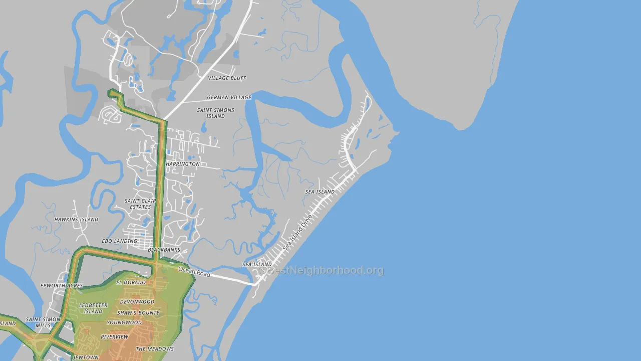 Sea Island, GA Map of Noise Levels in Sea Island
