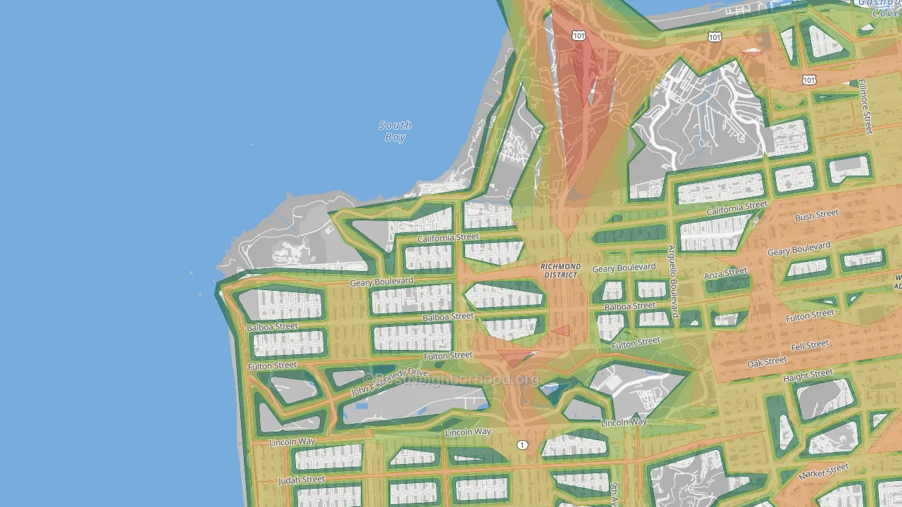 Seacliff, San Francisco, CA Map of Noise Levels in Seacliff