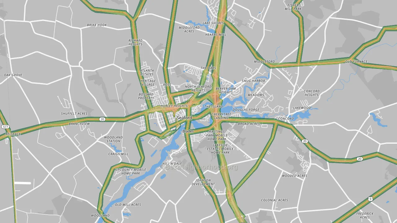 Seaford, DE Map of Noise Levels in Seaford