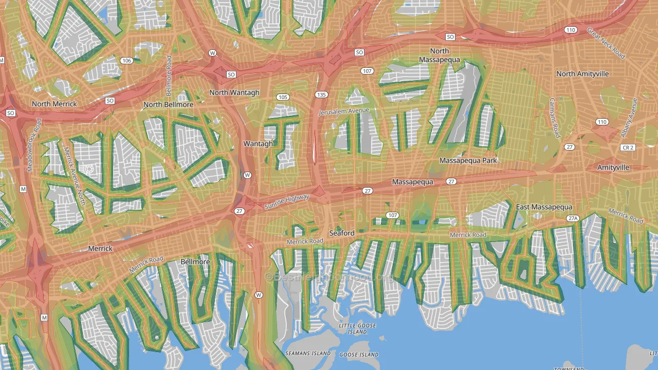 Seaford, NY Map of Noise Levels in Seaford
