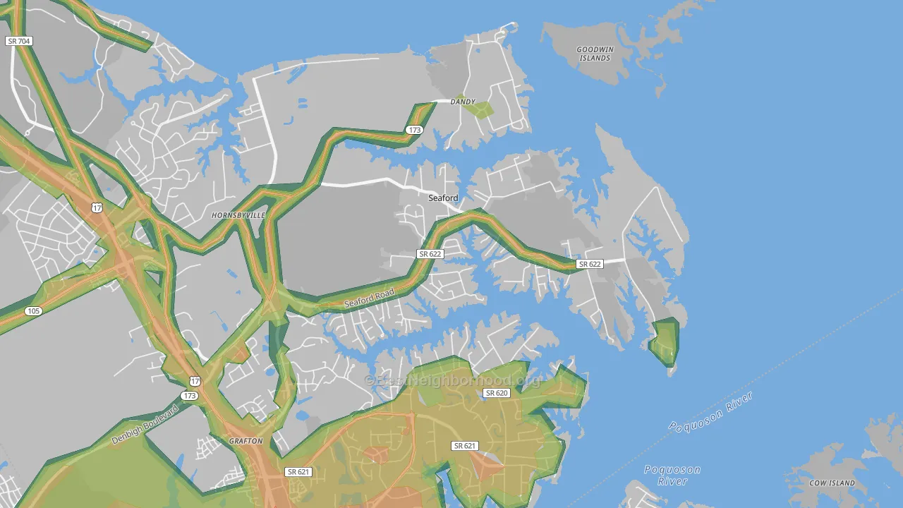 Seaford, VA Map of Noise Levels in Seaford