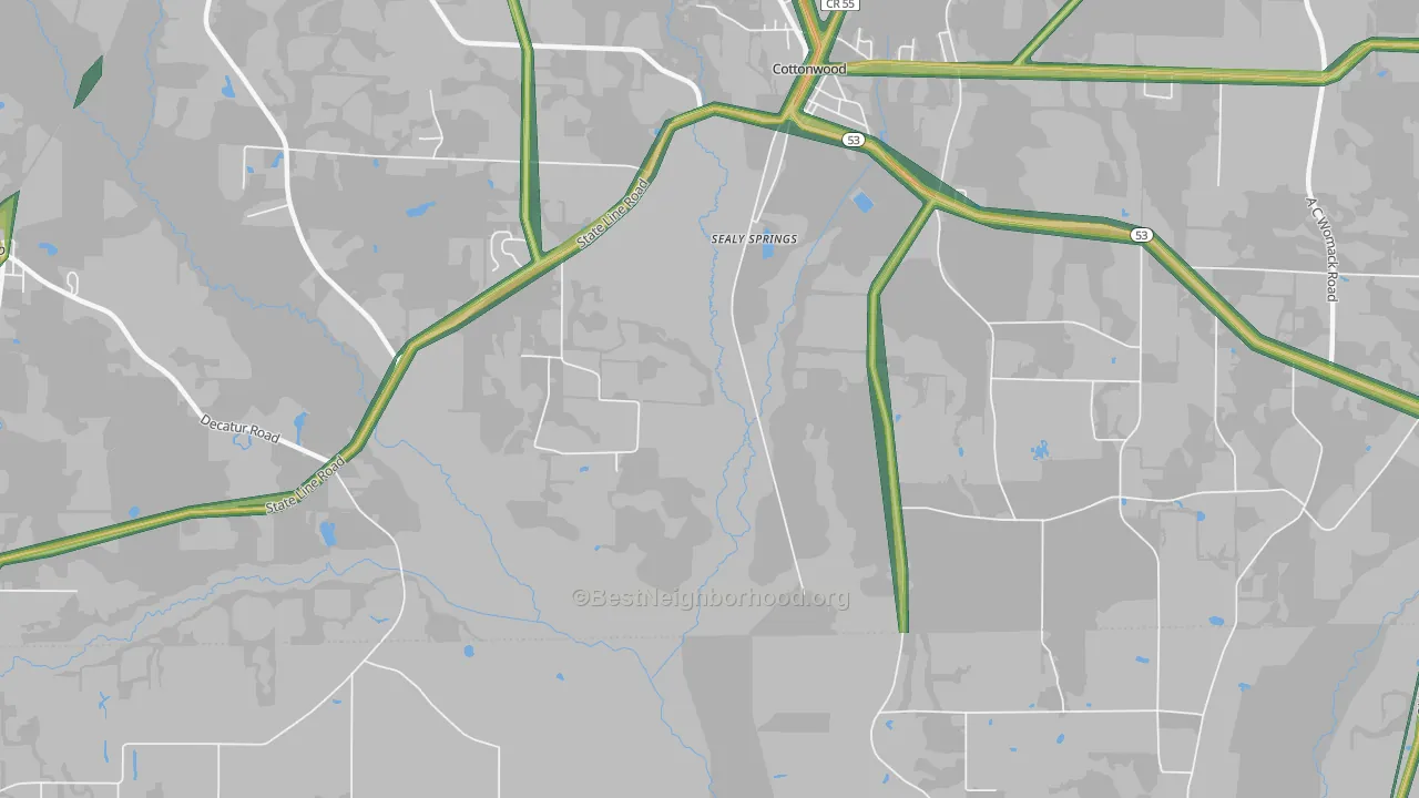 Sealy Springs, AL Map of Noise Levels in Sealy Springs