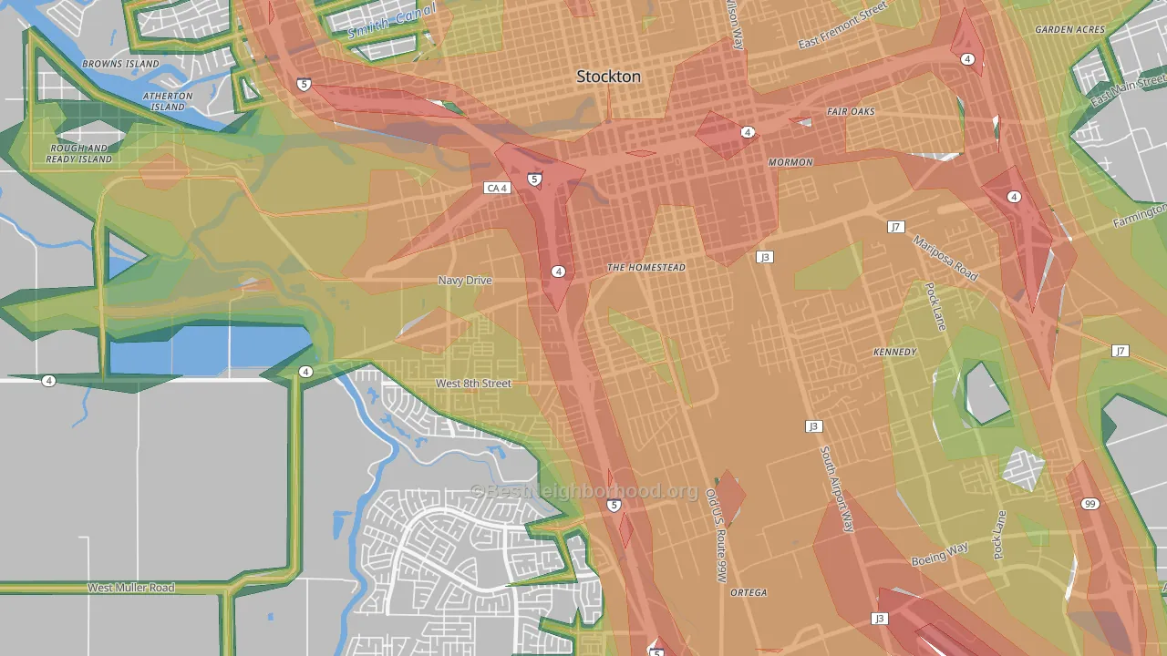 Seaport, Stockton, CA Map of Noise Levels in Seaport