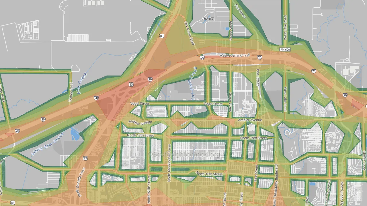 Sears Park Area, Abilene, TX Map of Noise Levels in Sears Park Area