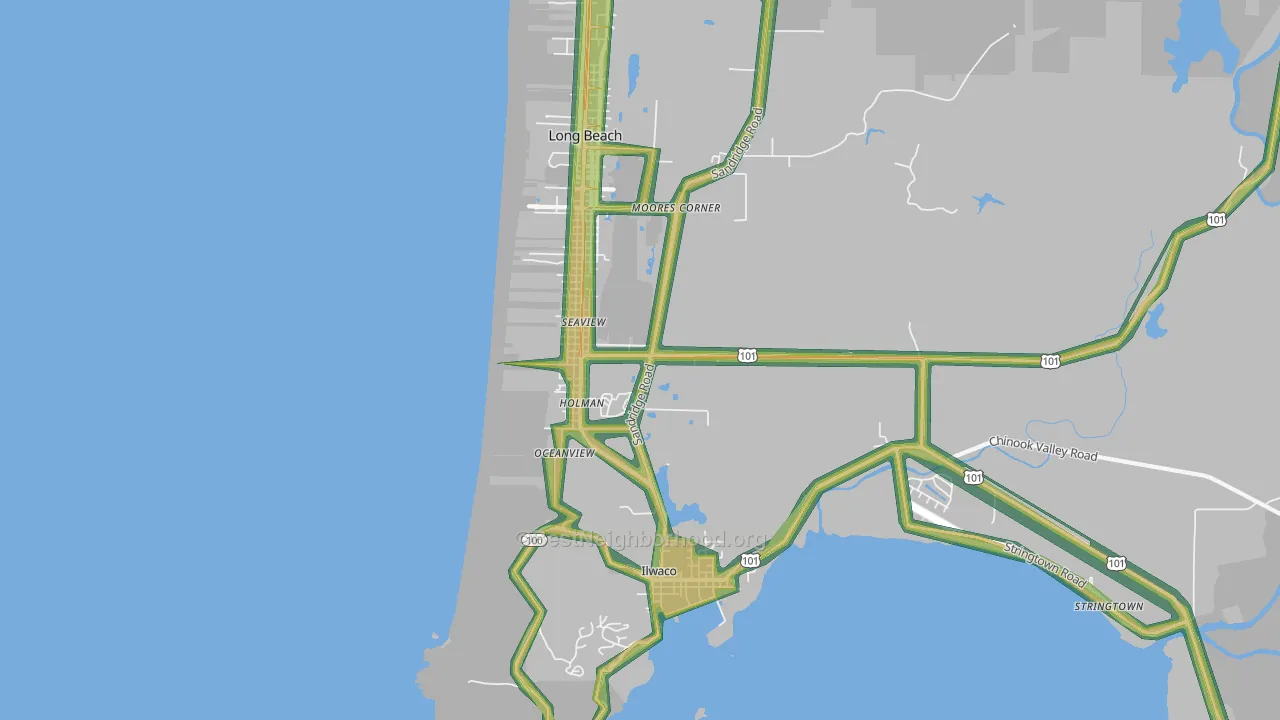 Seaview, WA Map of Noise Levels in Seaview