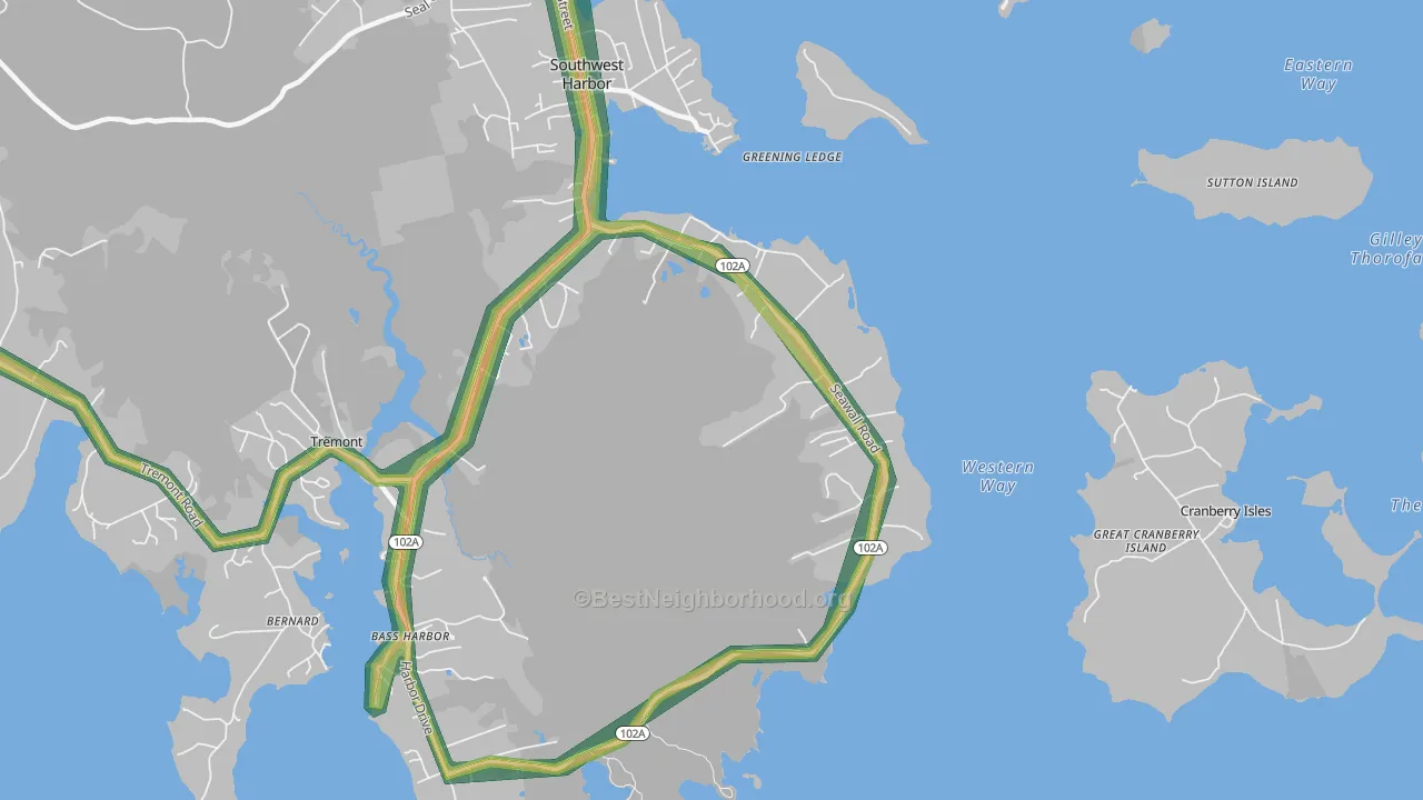 Seawall, ME Map of Noise Levels in Seawall