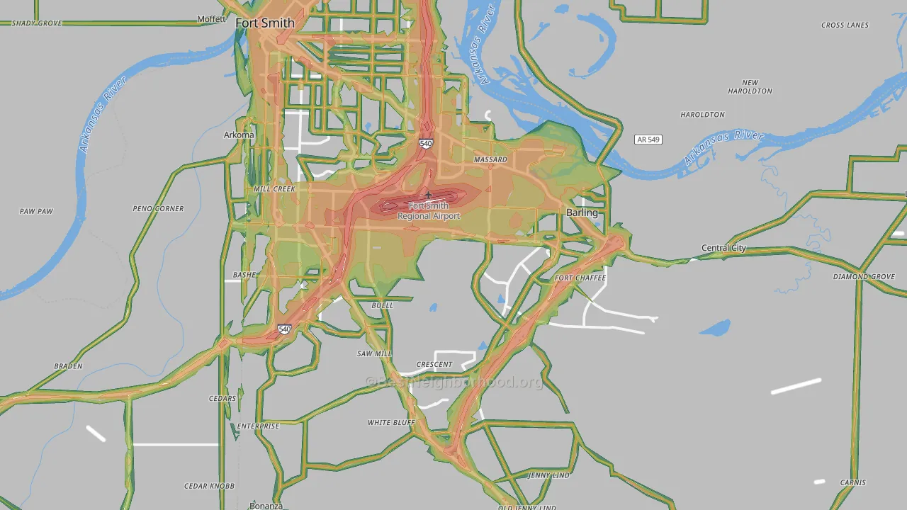 Sebastian County, AR Map of Noise Levels in Sebastian County