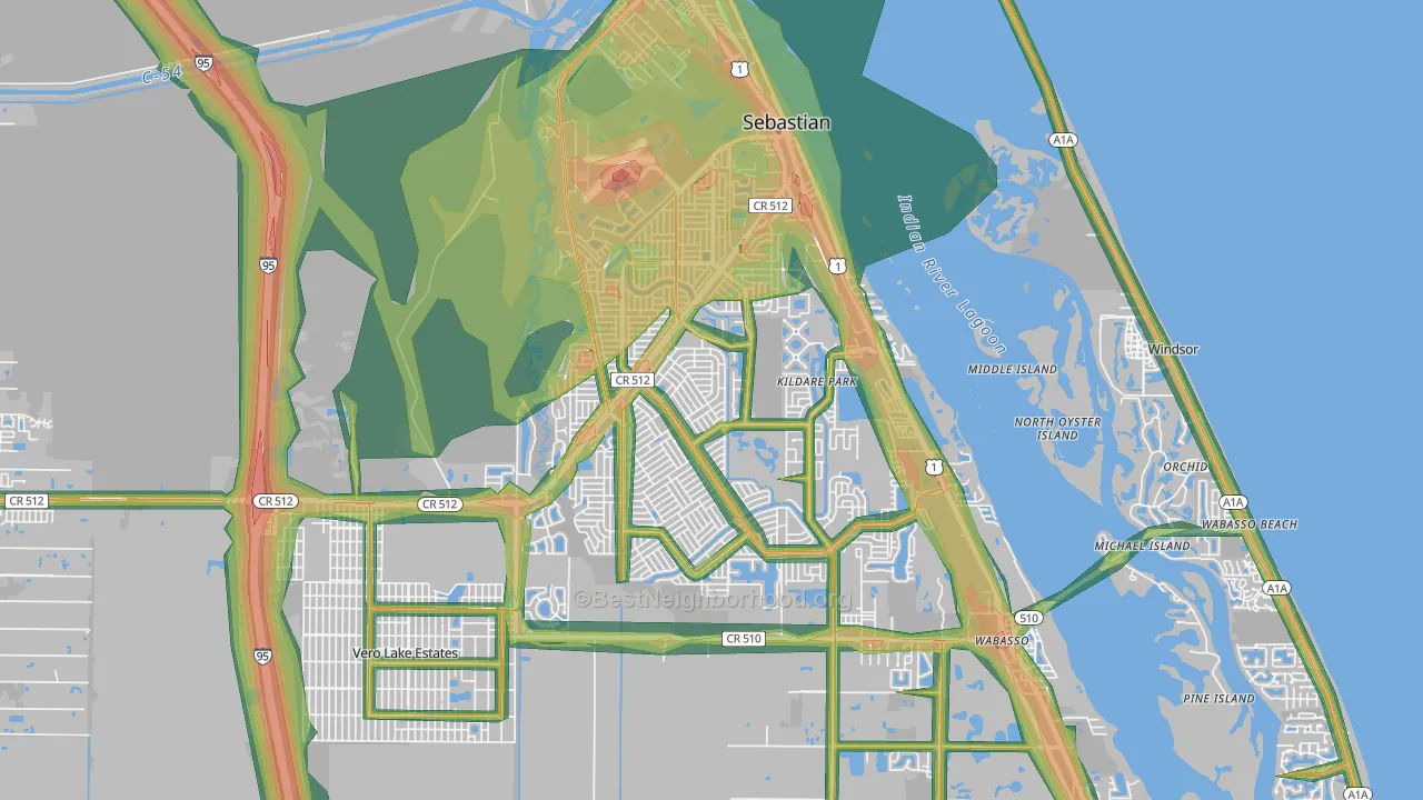 Sebastian, FL Map of Noise Levels in Sebastian