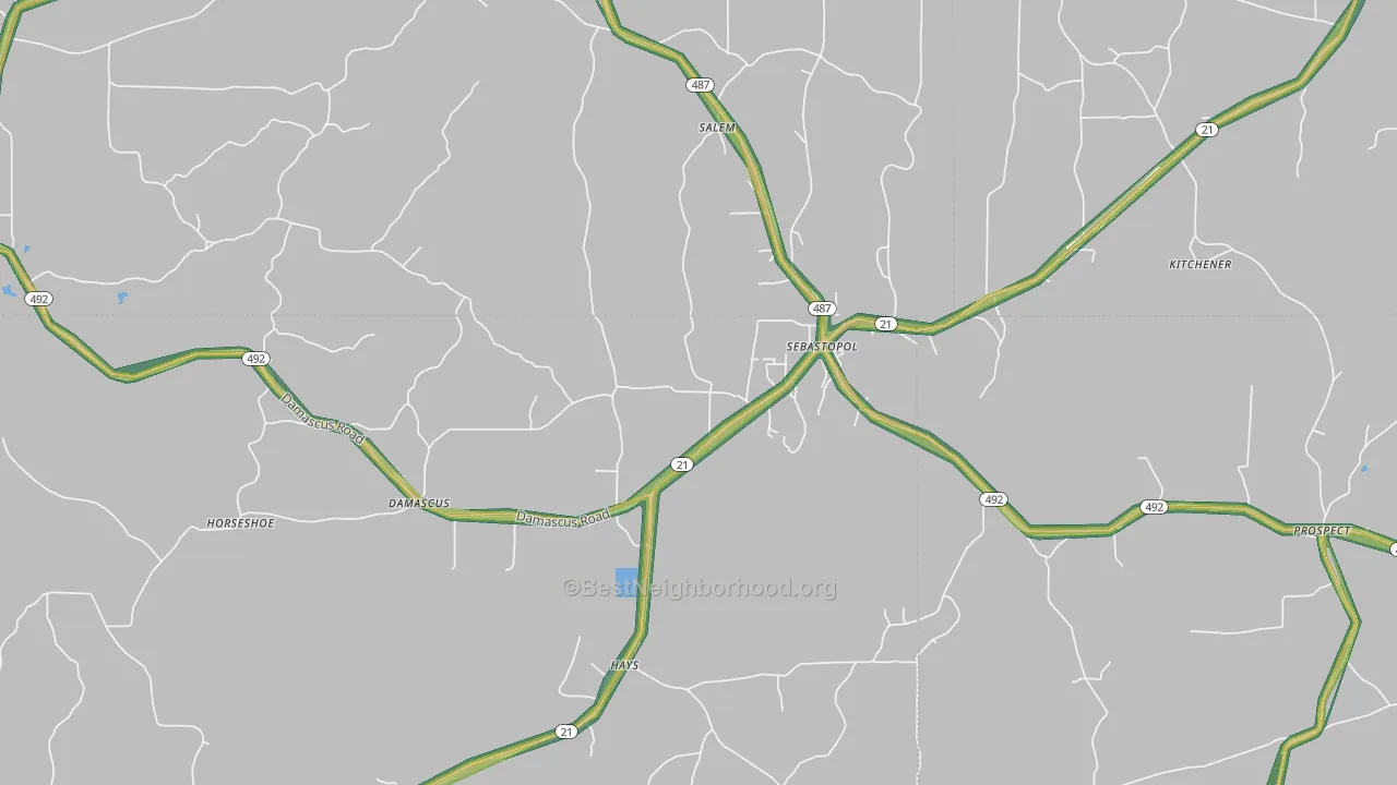 Sebastopol, MS Map of Noise Levels in Sebastopol