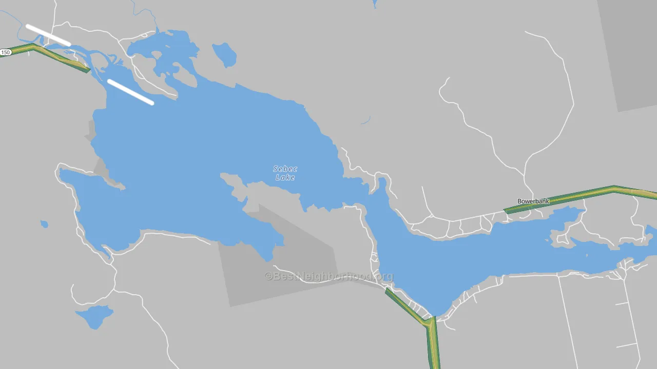 Sebec Lake, ME Map of Noise Levels in Sebec Lake