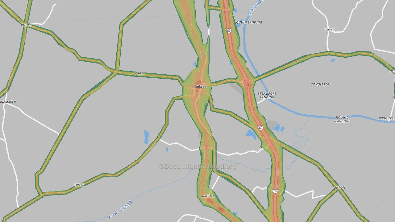 Sebree, KY Map of Noise Levels in Sebree