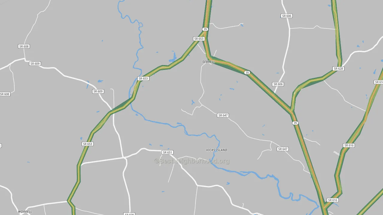 Sebrell, VA Map of Noise Levels in Sebrell