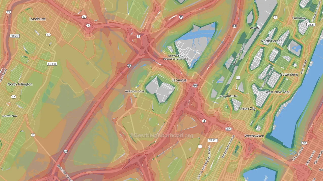 Secaucus, NJ Map of Noise Levels in Secaucus