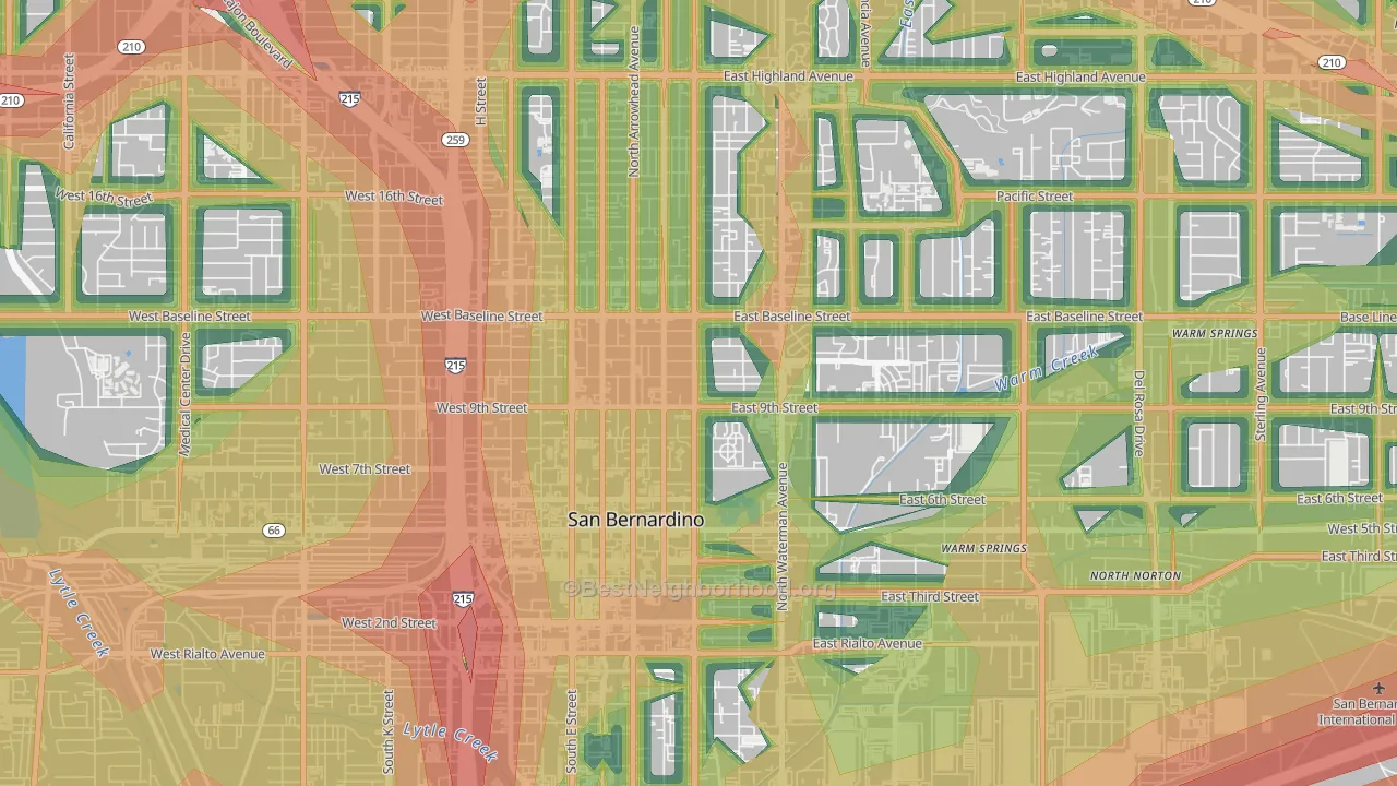 Seccombe Lane, San Bernardino, CA Map of Noise Levels in Seccombe Lane