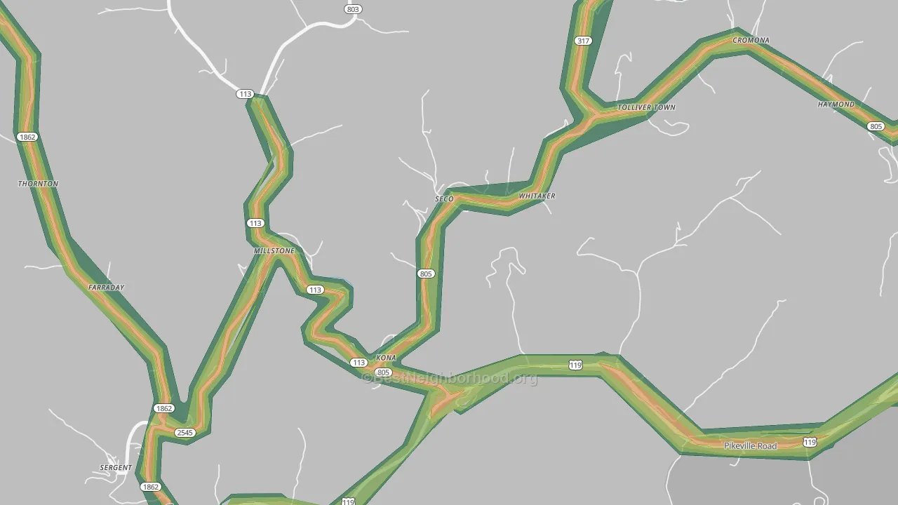 Seco, KY Map of Noise Levels in Seco