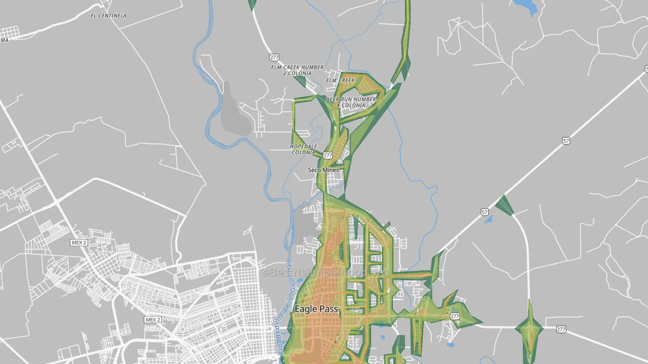 Seco Mines, TX Map of Noise Levels in Seco Mines