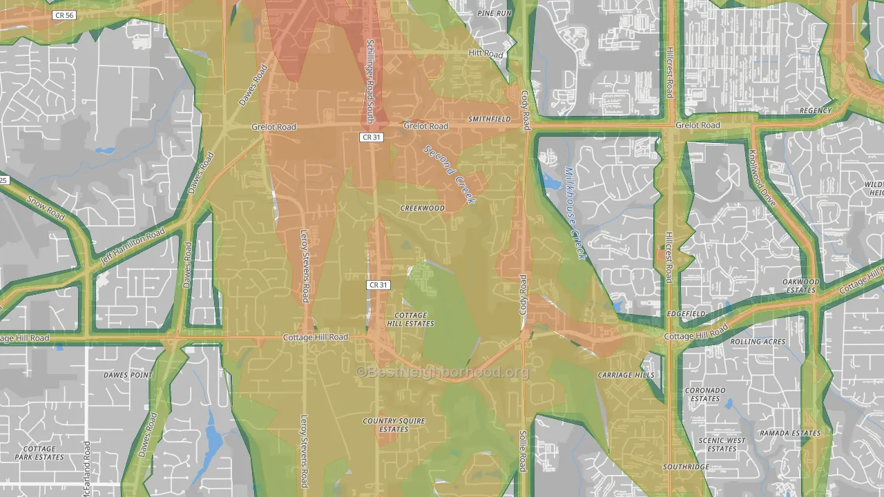 Second Creek, Mobile, AL Map of Noise Levels in Second Creek