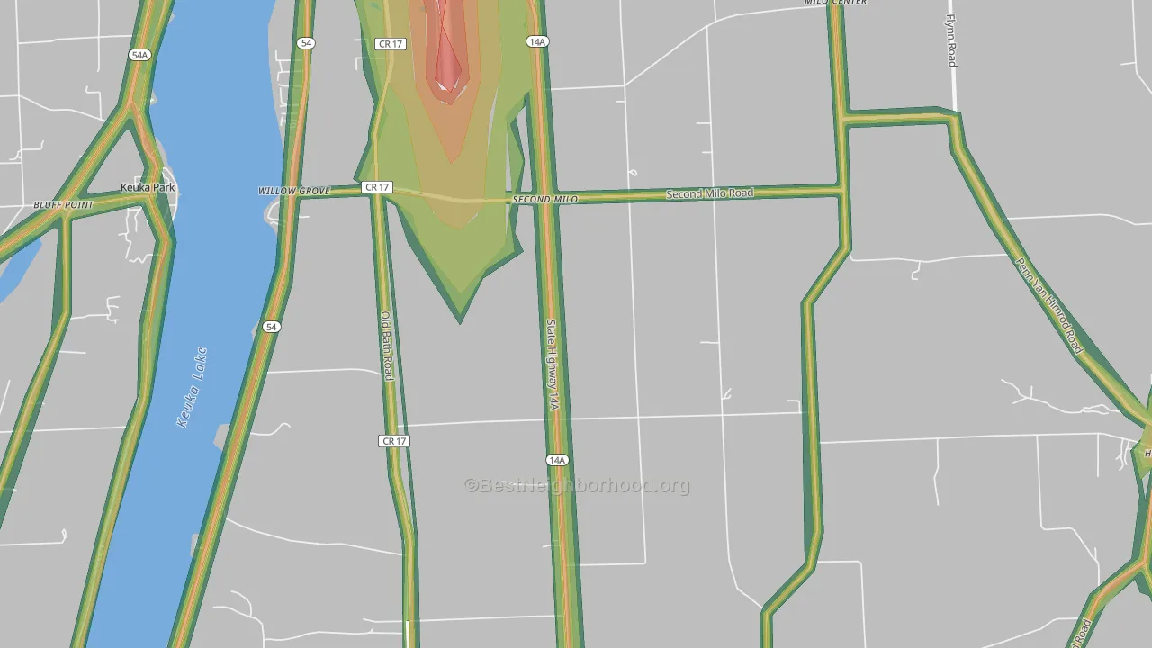 Second Milo, NY Map of Noise Levels in Second Milo