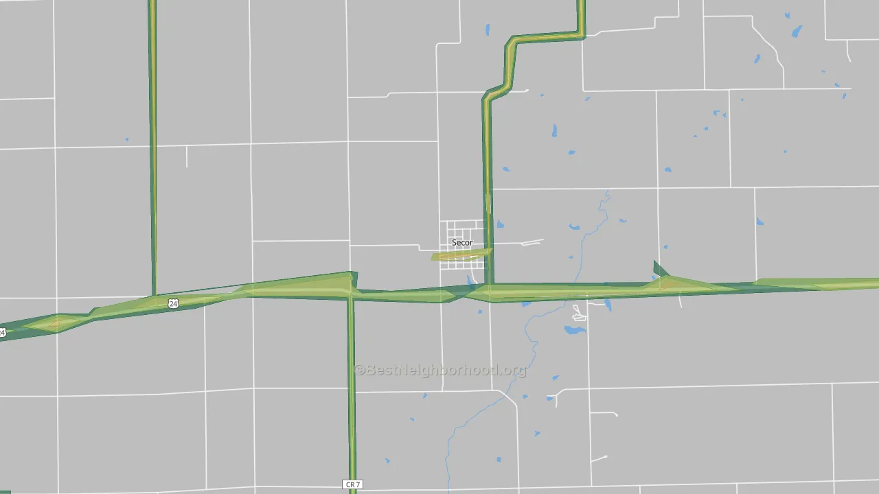 Secor, IL Map of Noise Levels in Secor
