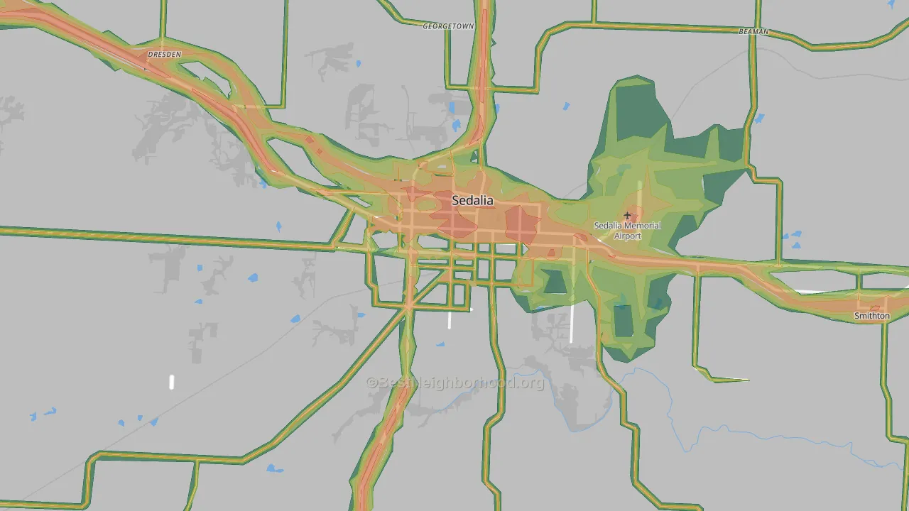 Sedalia, MO Map of Noise Levels in Sedalia