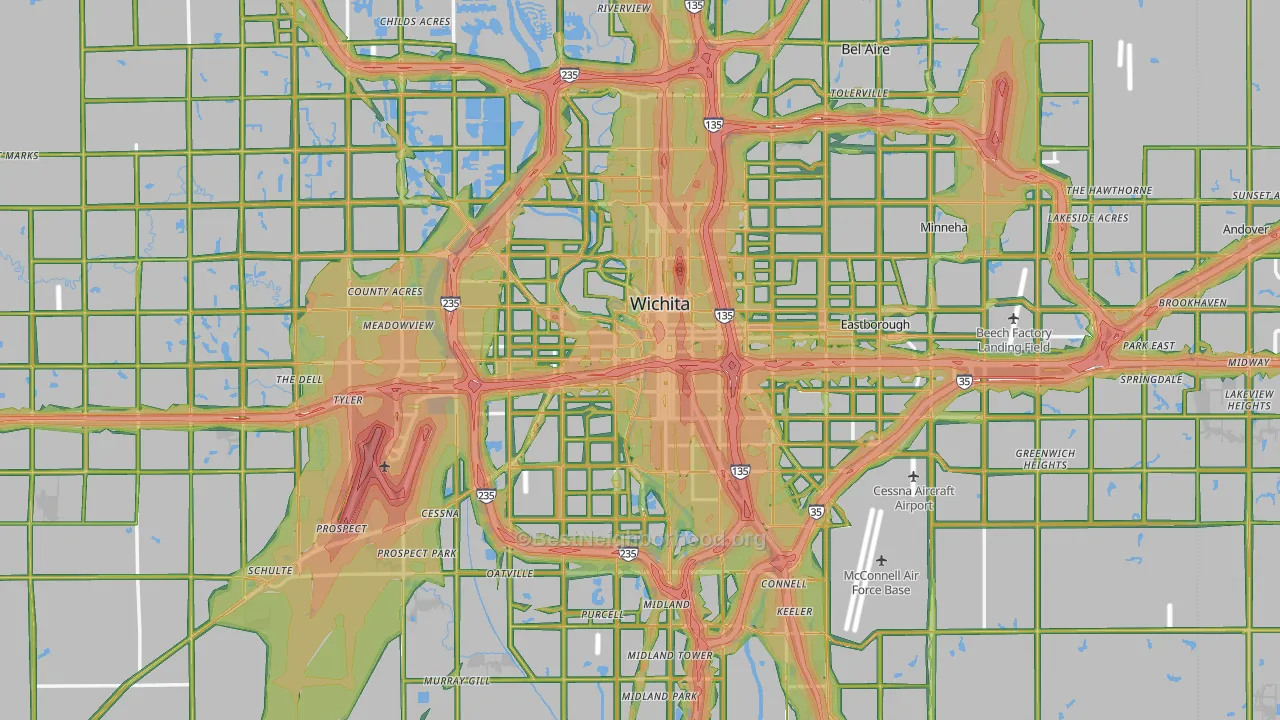 Sedgwick County, KS Map of Noise Levels in Sedgwick County