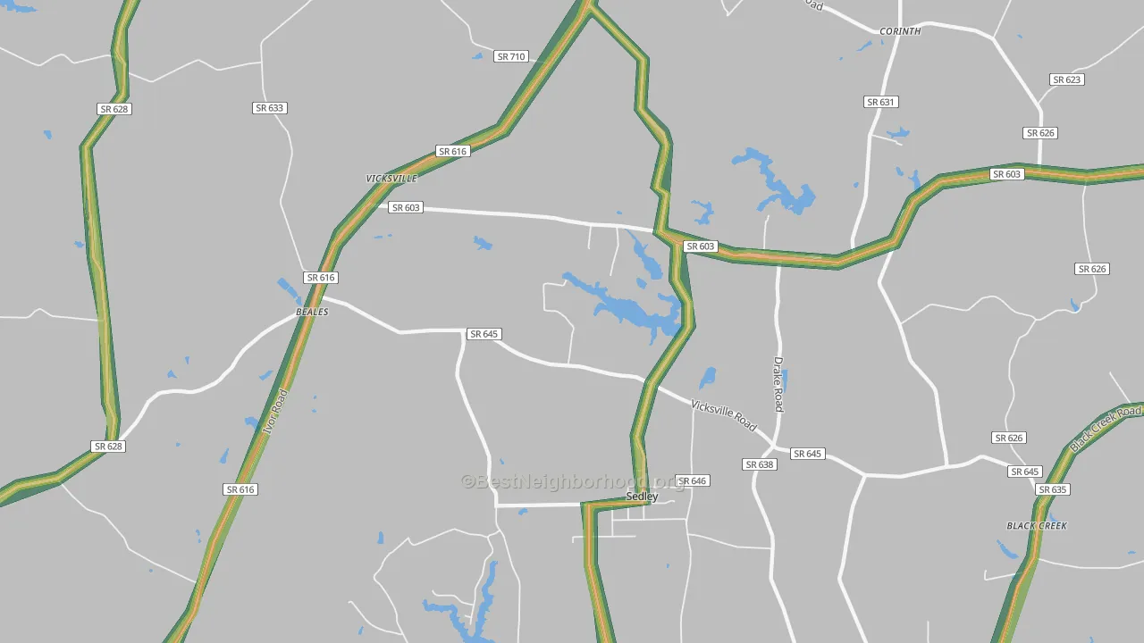Sedley, VA Map of Noise Levels in Sedley