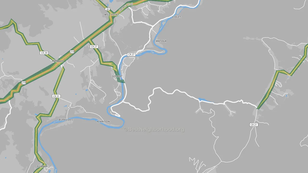 Seebert, WV Map of Noise Levels in Seebert