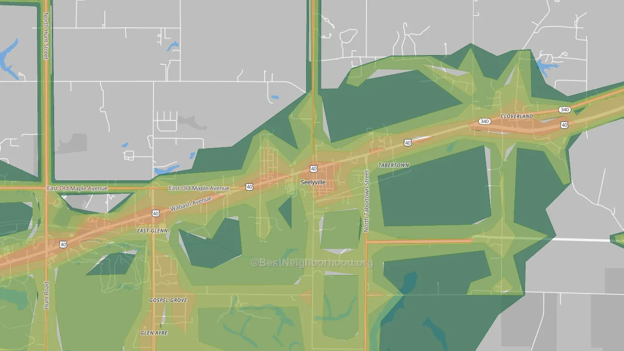 Seelyville, IN Map of Noise Levels in Seelyville