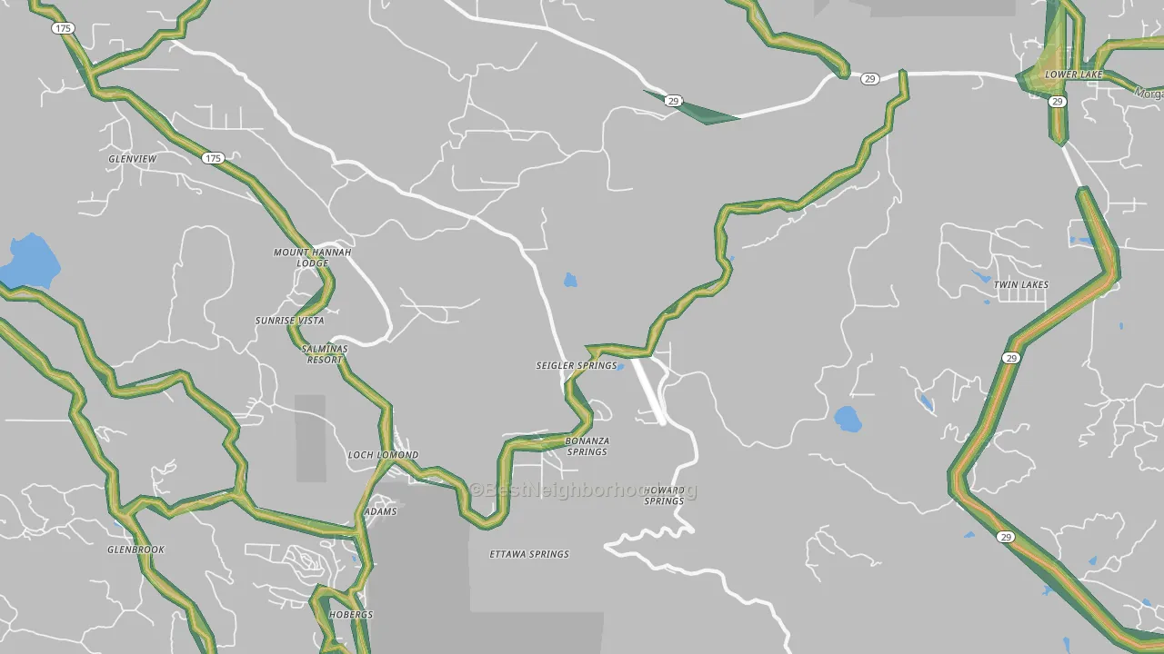 Seigler Springs, CA Map of Noise Levels in Seigler Springs