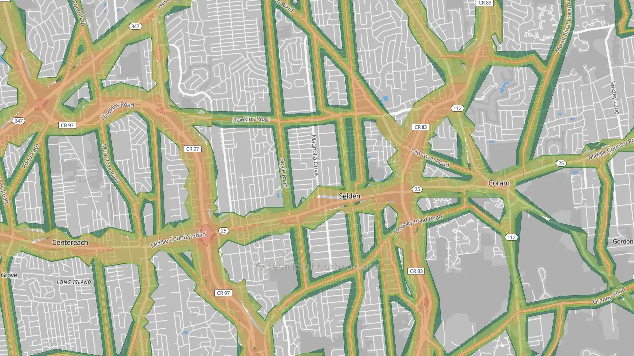 Selden, NY Map of Noise Levels in Selden