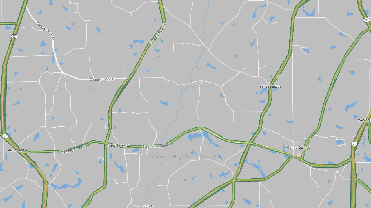 Sellersville, AL Map of Noise Levels in Sellersville