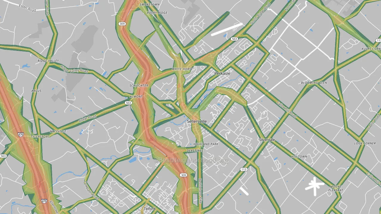 Sellersville, PA Map of Noise Levels in Sellersville