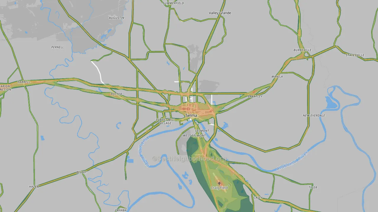 Selma, AL Map of Noise Levels in Selma