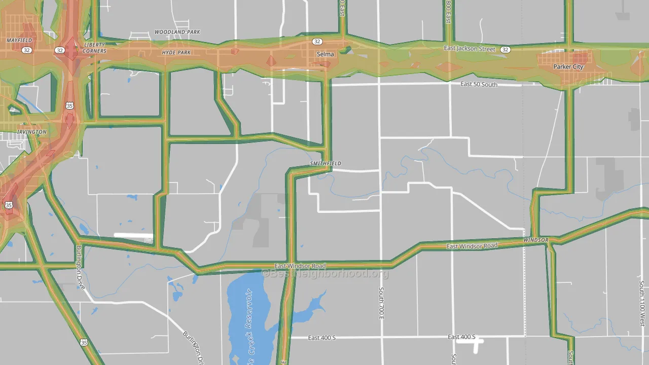 Selma, IN Map of Noise Levels in Selma