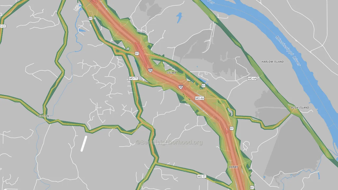 Selma, MO Map of Noise Levels in Selma