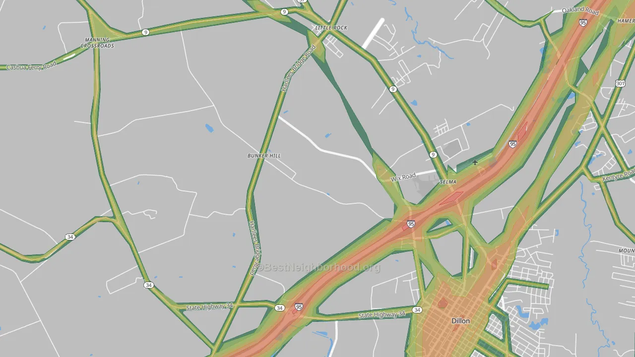 Selma, SC Map of Noise Levels in Selma