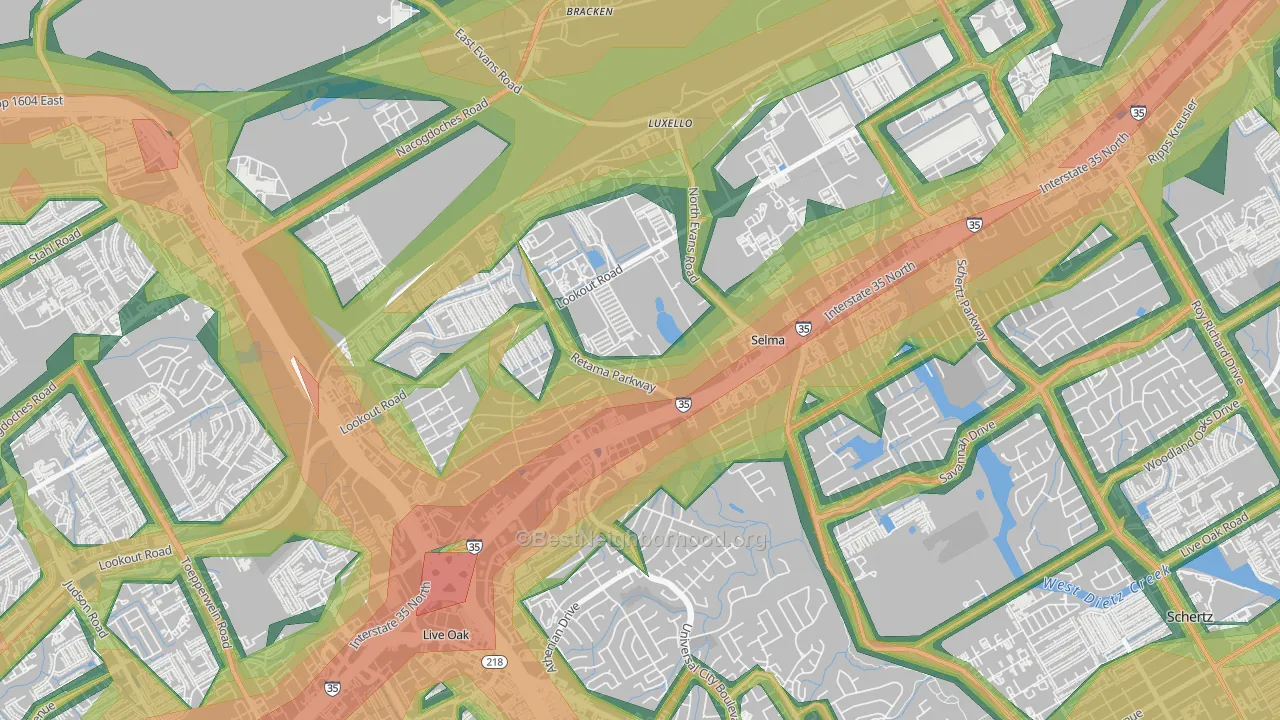 Selma, TX Map of Noise Levels in Selma