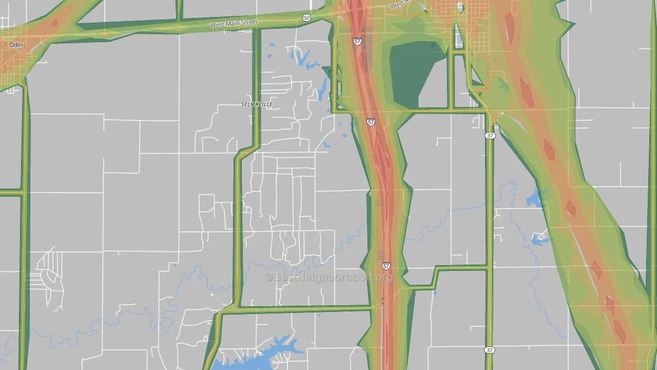 Selmaville, IL Map of Noise Levels in Selmaville
