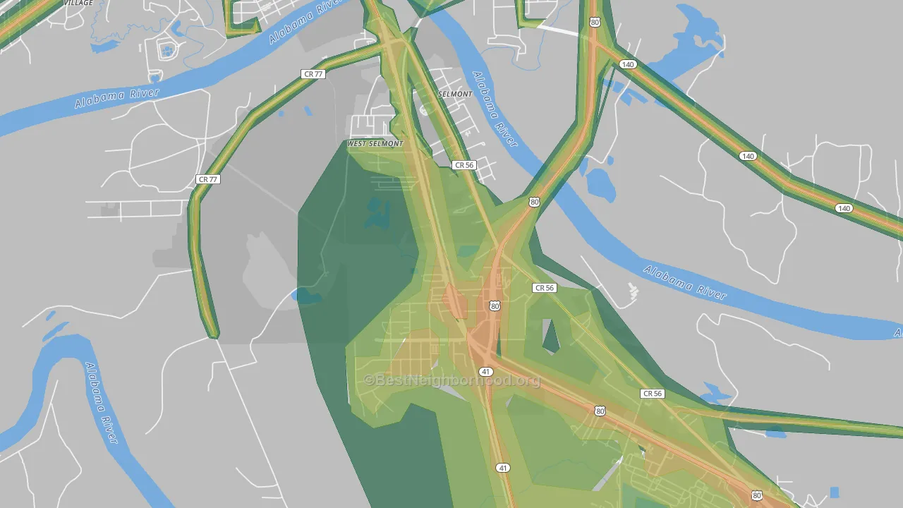 Selmont-West Selmont, AL Map of Noise Levels in Selmont-West Selmont