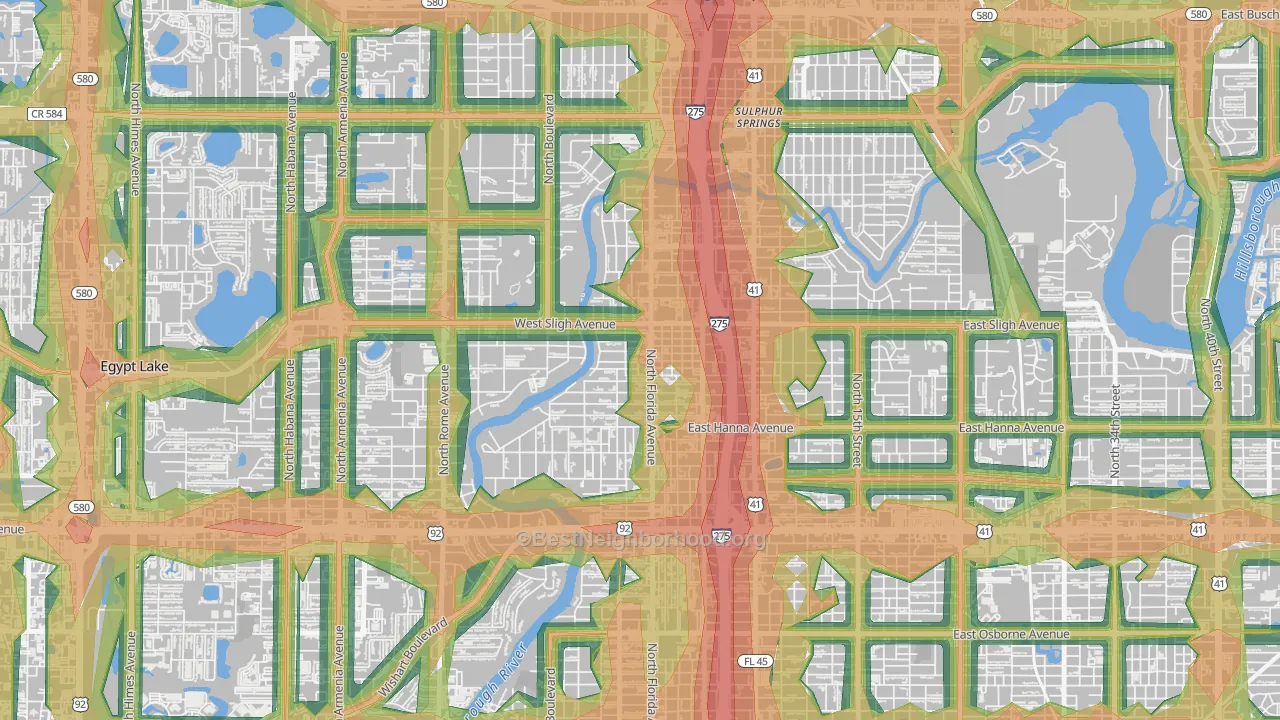Seminole Heights, Tampa, FL Map of Noise Levels in Seminole Heights
