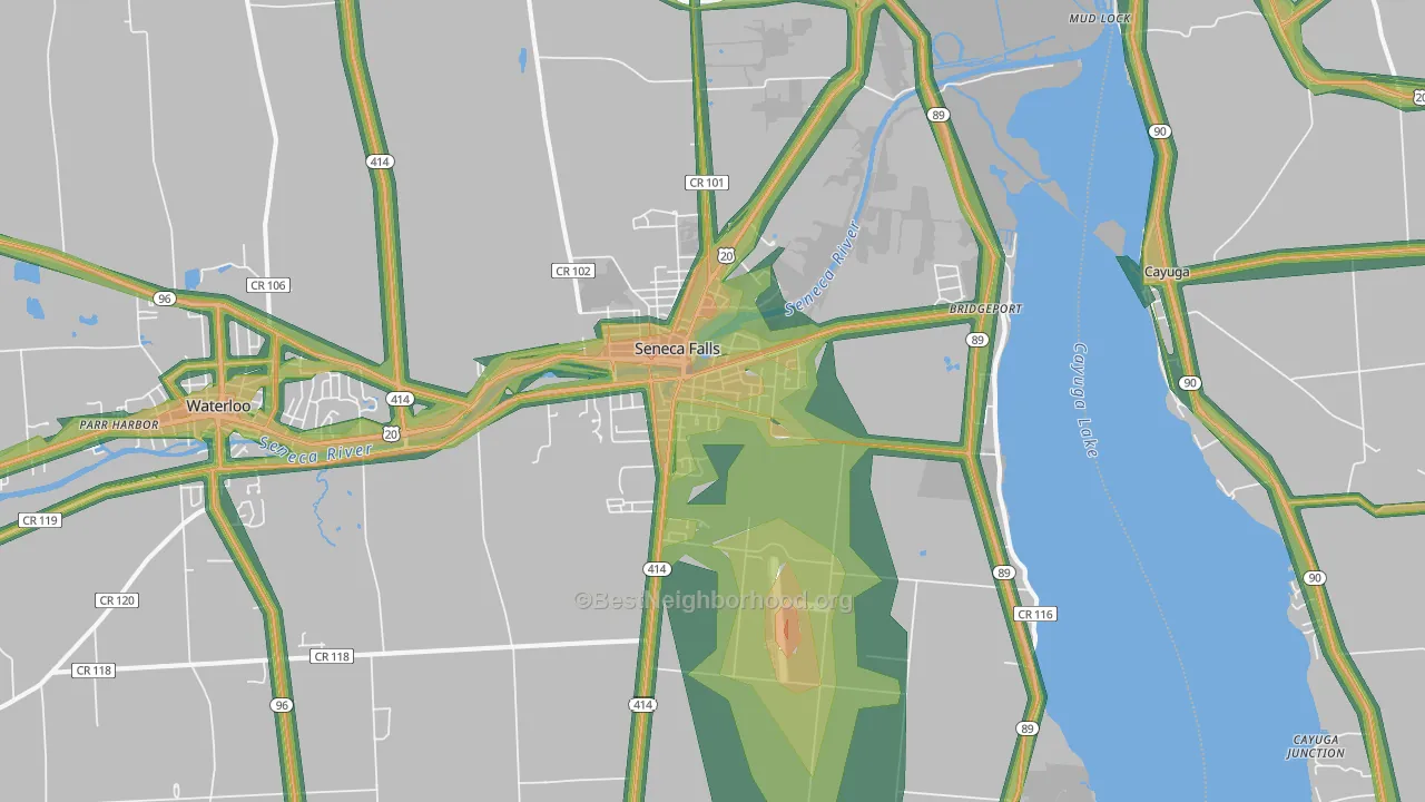 Seneca Falls, NY Map of Noise Levels in Seneca Falls