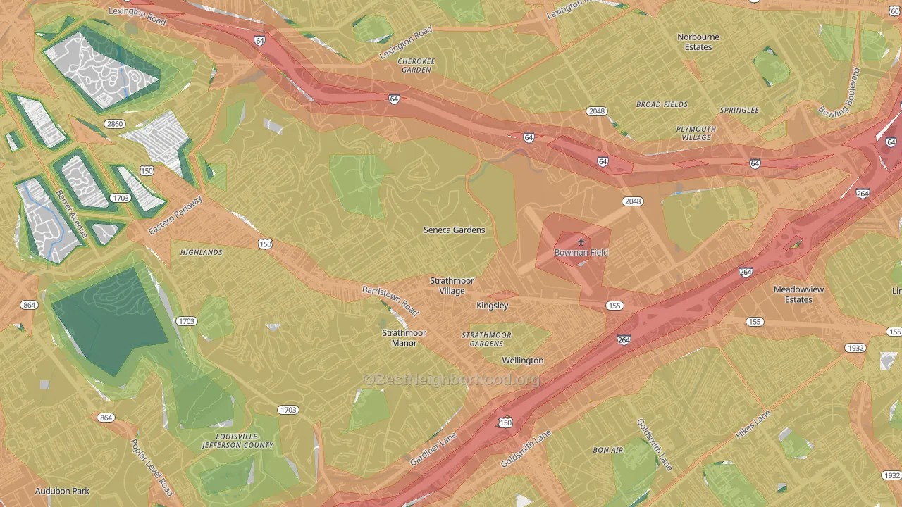 Seneca Gardens, KY Map of Noise Levels in Seneca Gardens