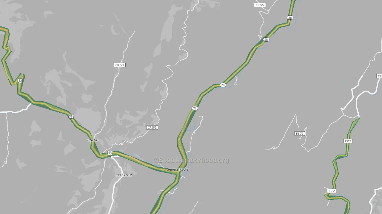 Seneca Rocks, WV Map of Noise Levels in Seneca Rocks