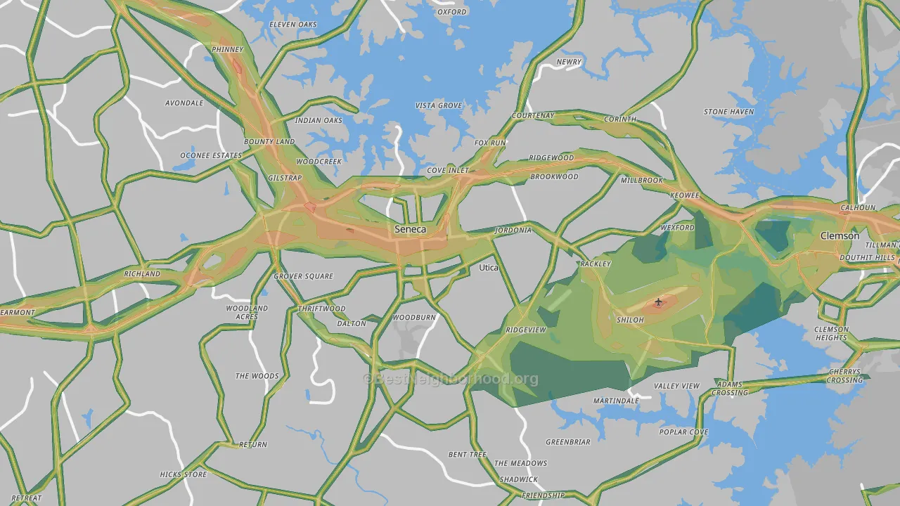 Seneca, SC Map of Noise Levels in Seneca