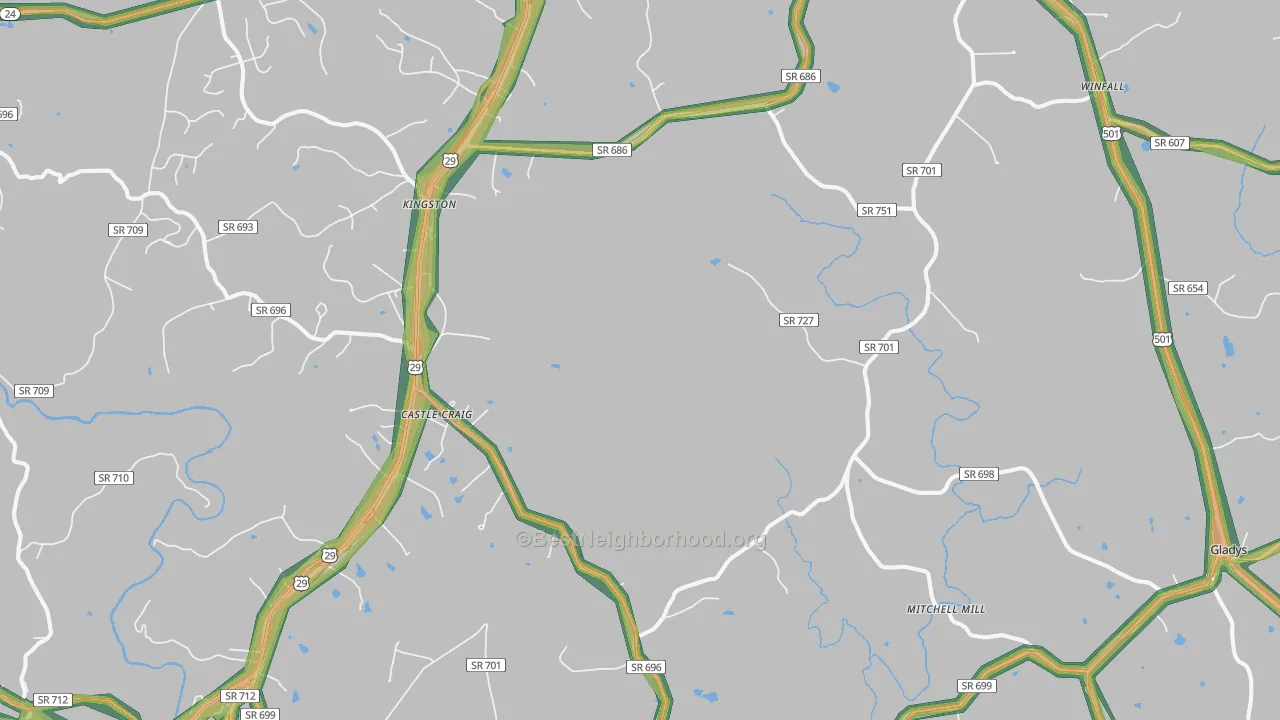 Seneca, VA Map of Noise Levels in Seneca