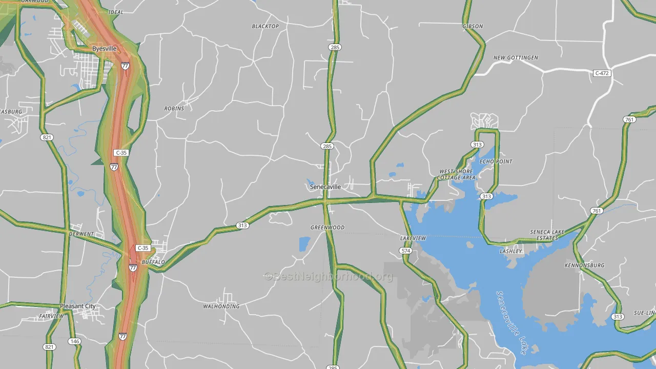 Senecaville, OH Map of Noise Levels in Senecaville