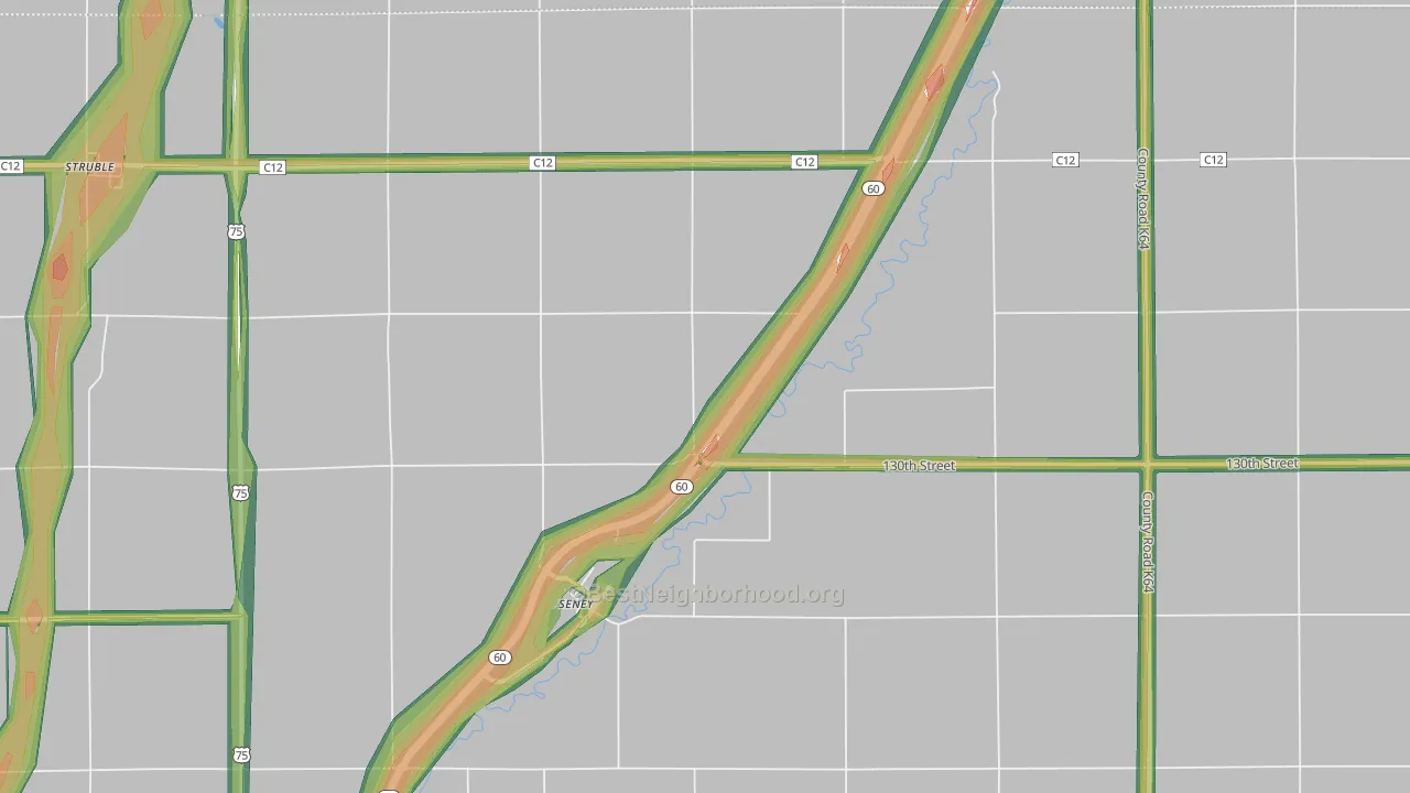 Seney, IA Map of Noise Levels in Seney