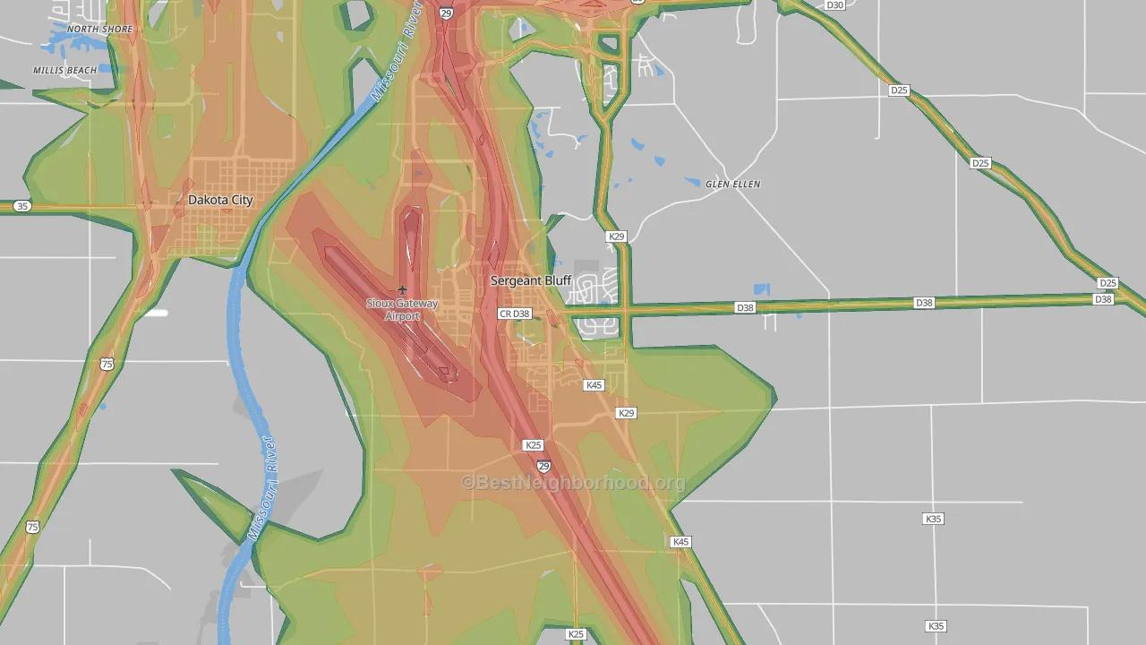 Sergeant Bluff, IA Map of Noise Levels in Sergeant Bluff