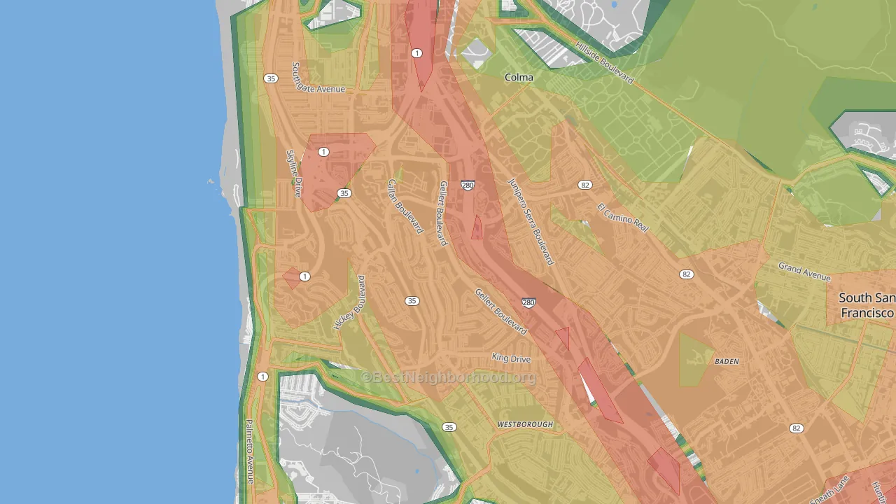 Serramonte, Daly City, CA Map of Noise Levels in Serramonte